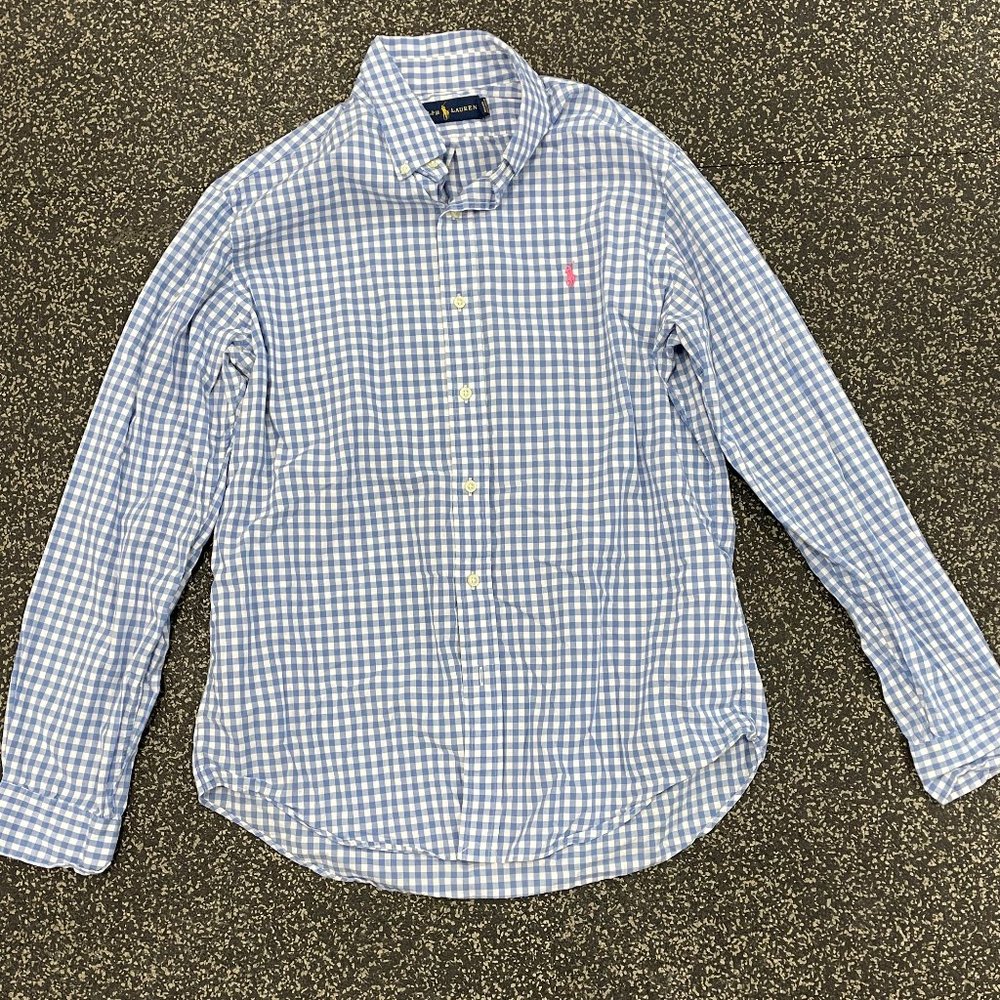 Men's Long Sleeve Oxford Sportshirt Blue White